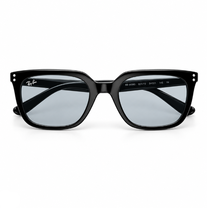 Ray-Ban Square Unisex Polished Black Frame Light Blue Sunglasses
