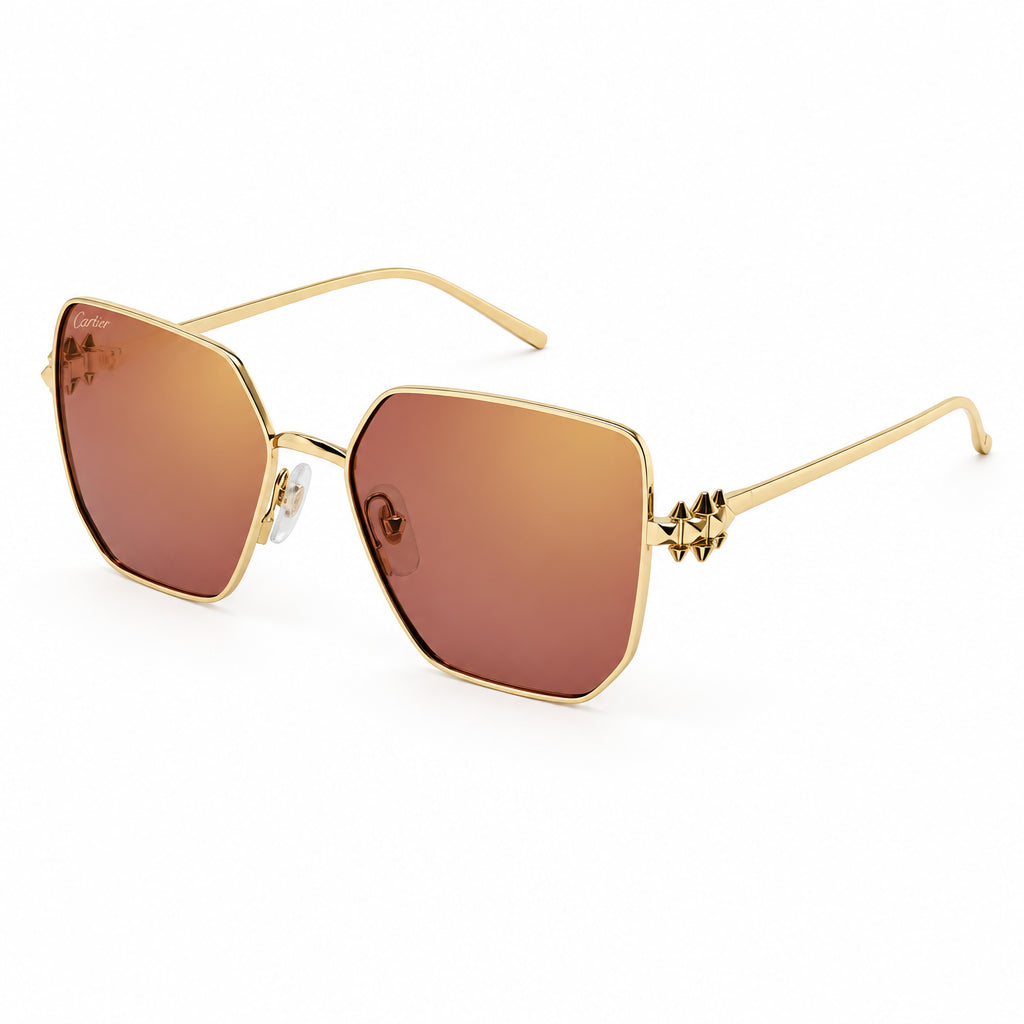 Cartier Clash de C Women Gold Finish Studded Temple Square Red-Orange Gradient Sunglasses