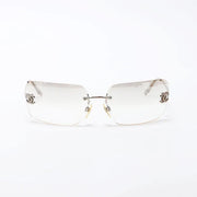 Chanel Unisex Coco Mark Clear Rhinestone Rimless Silver Sunglasses