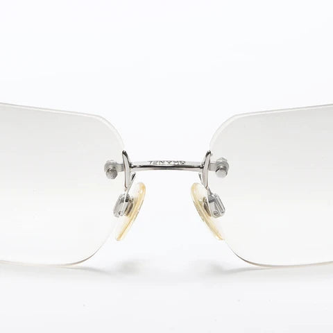 Chanel Unisex Coco Mark Clear Rhinestone Rimless Silver Sunglasses