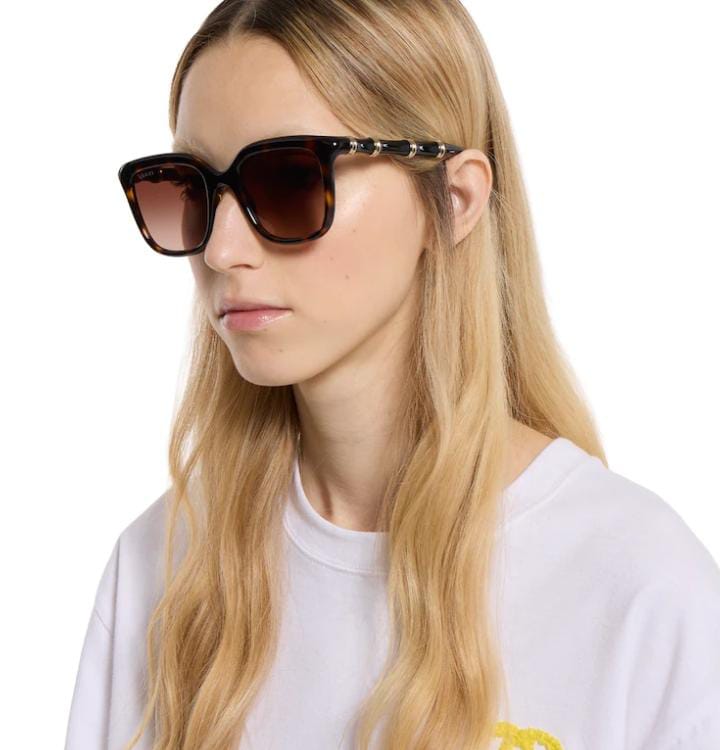 Gucci Women Square Frame Deep Shiny Brown Sunglasses