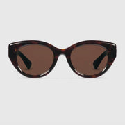 Gucci Women Low Nose Bridge Fit Dark Brown Sunglasses