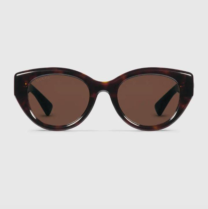 Gucci Women Low Nose Bridge Fit Dark Brown Sunglasses