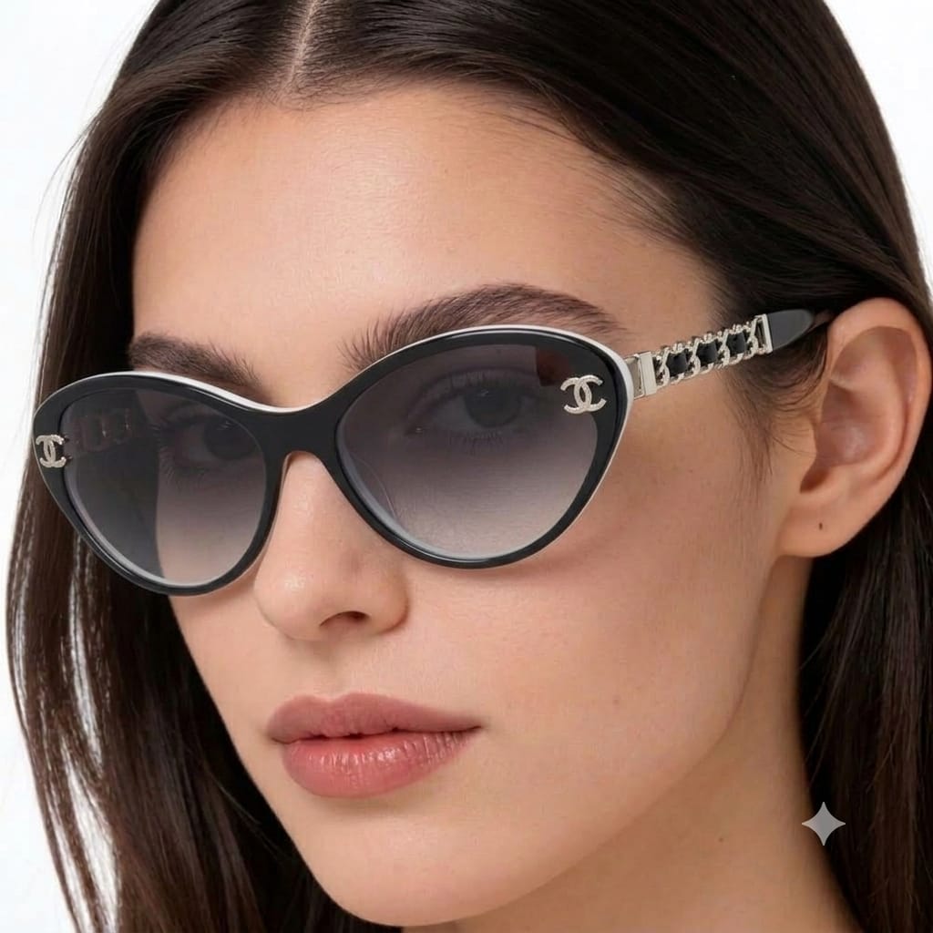 Chanel Women Cat-Eye Frame Chain Design Sunglasses
