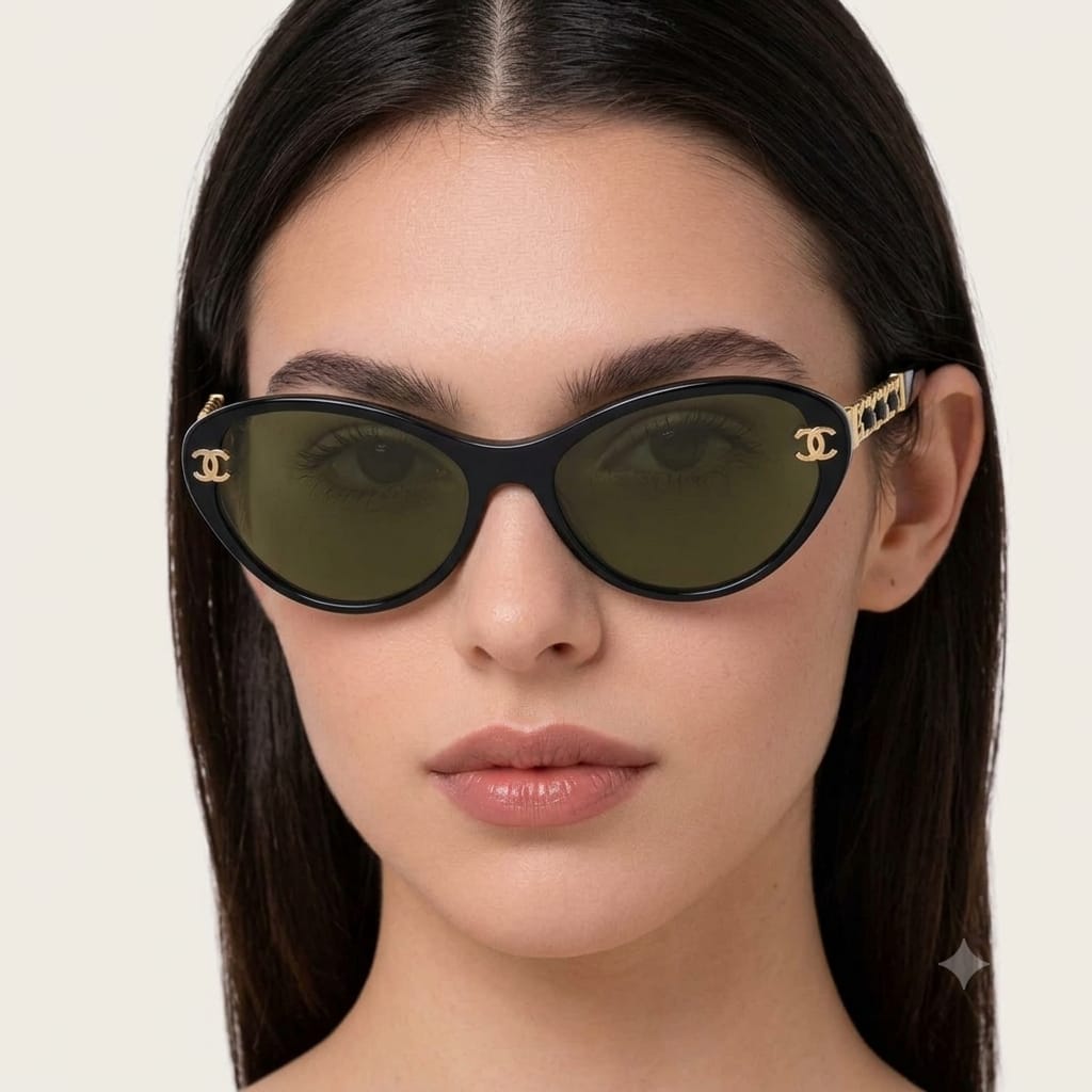 Chanel Women Cat-Eye Frame Chain Design Sunglasses