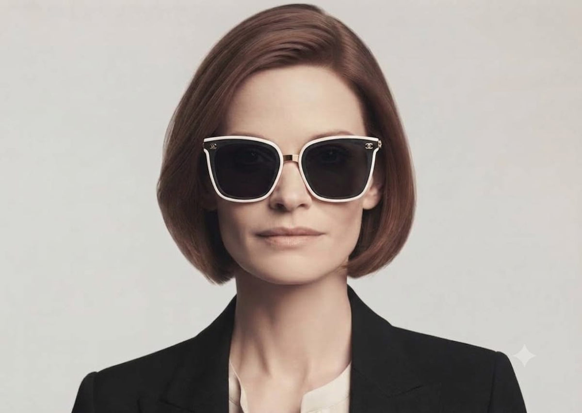 Chanel Women Classic Square Acetate Polarized Rhinestone Chanel Logo White Sunglasses