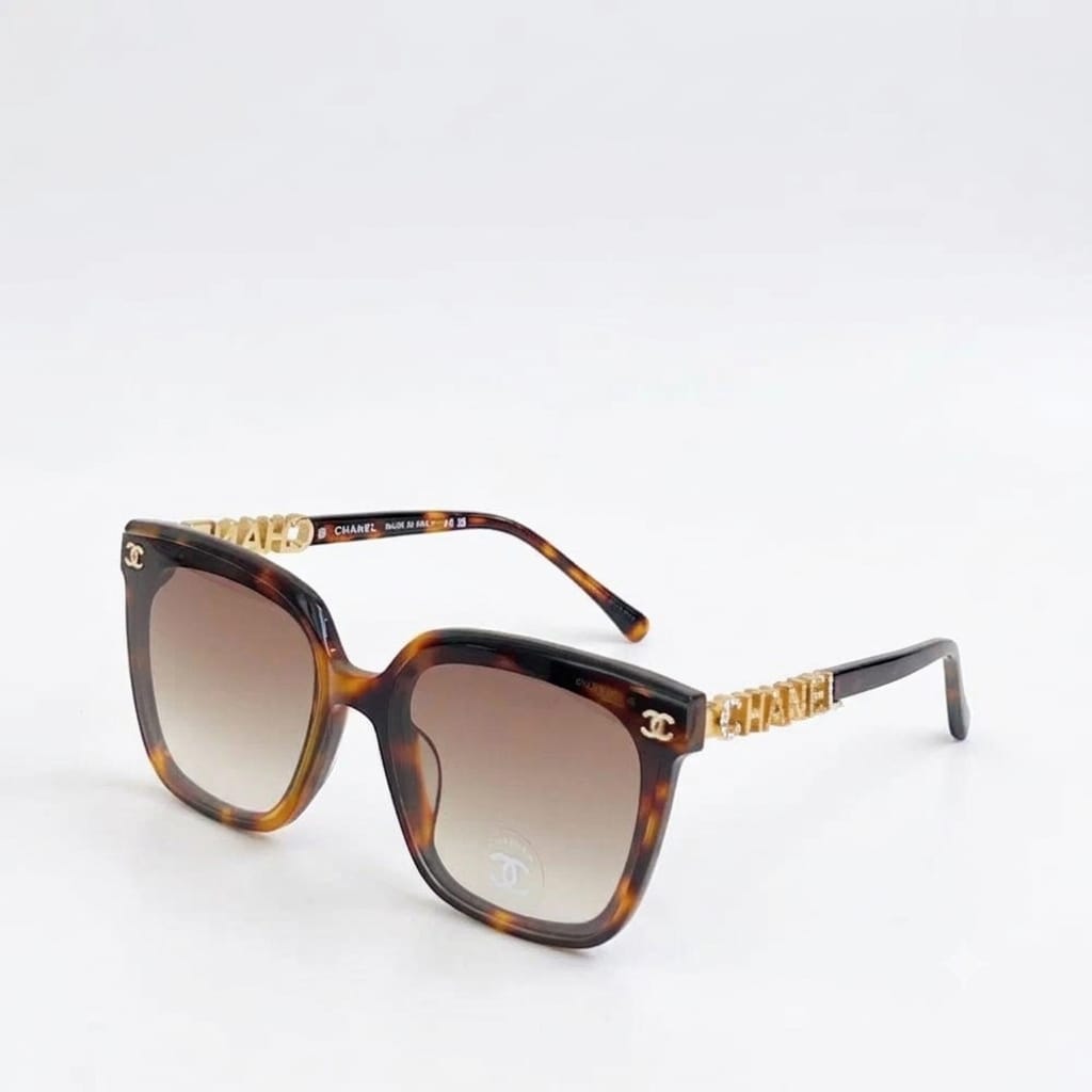 Chanel Women Classic Square Acetate Polarized Rhinestone Chanel Logo Tortoiseshell Brown Sunglasses