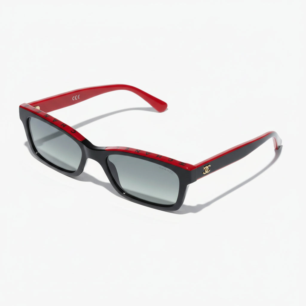 Chanel Women Square Black & Red Sunglasses