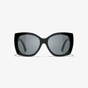 Chanel Women Square Silver Logo Black Sunglasses