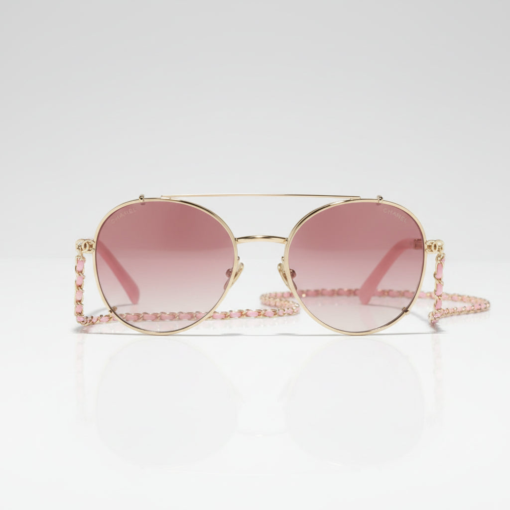  Chanel Women Pilot Calfskin Pink Gradient Sunglasses 