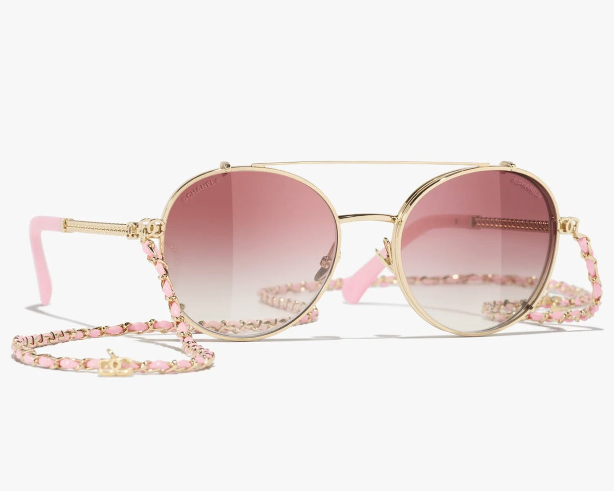 Chanel Women Pilot Calfskin Pink Gradient Sunglasses