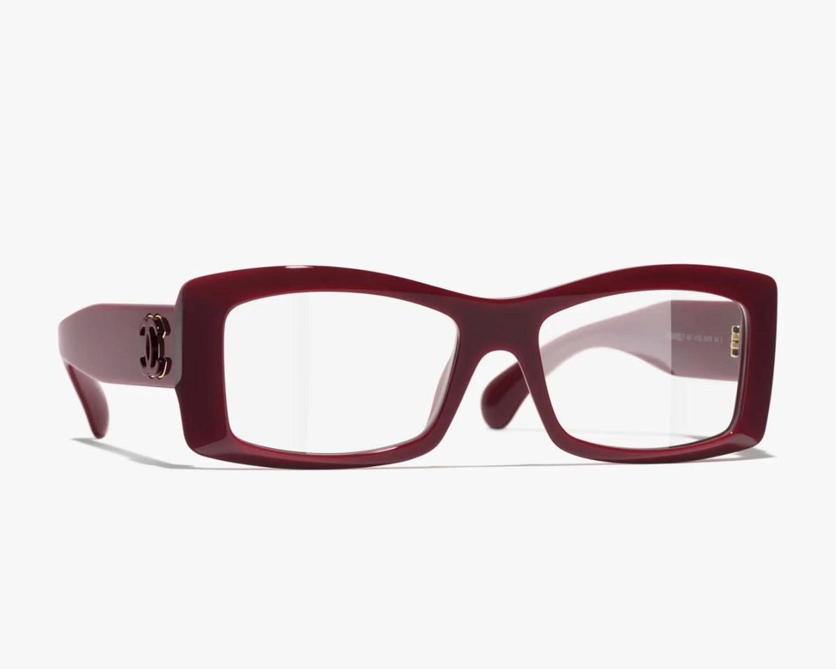 Chanel Unisex Rectangle Burgundy Eyeglasses