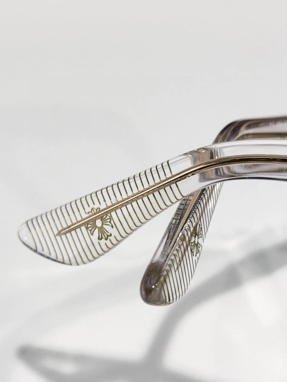 Chrome Hearts Men Vagillionaire II Square-Frame Crystal/Gold Glasses