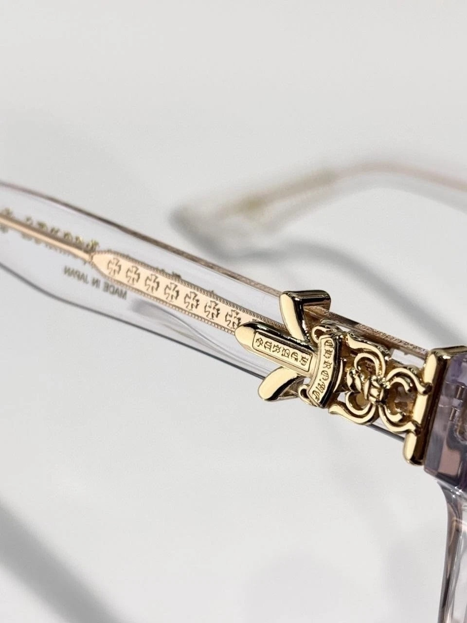 Chrome Hearts Men Vagillionaire II Square-Frame Crystal/Gold Glasses