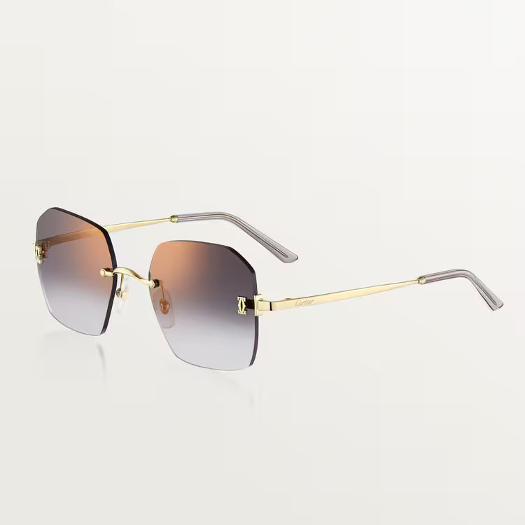 Cartier C De Motif Women Rimless Rectangle Gold & Brown Gradient Sunglasses
