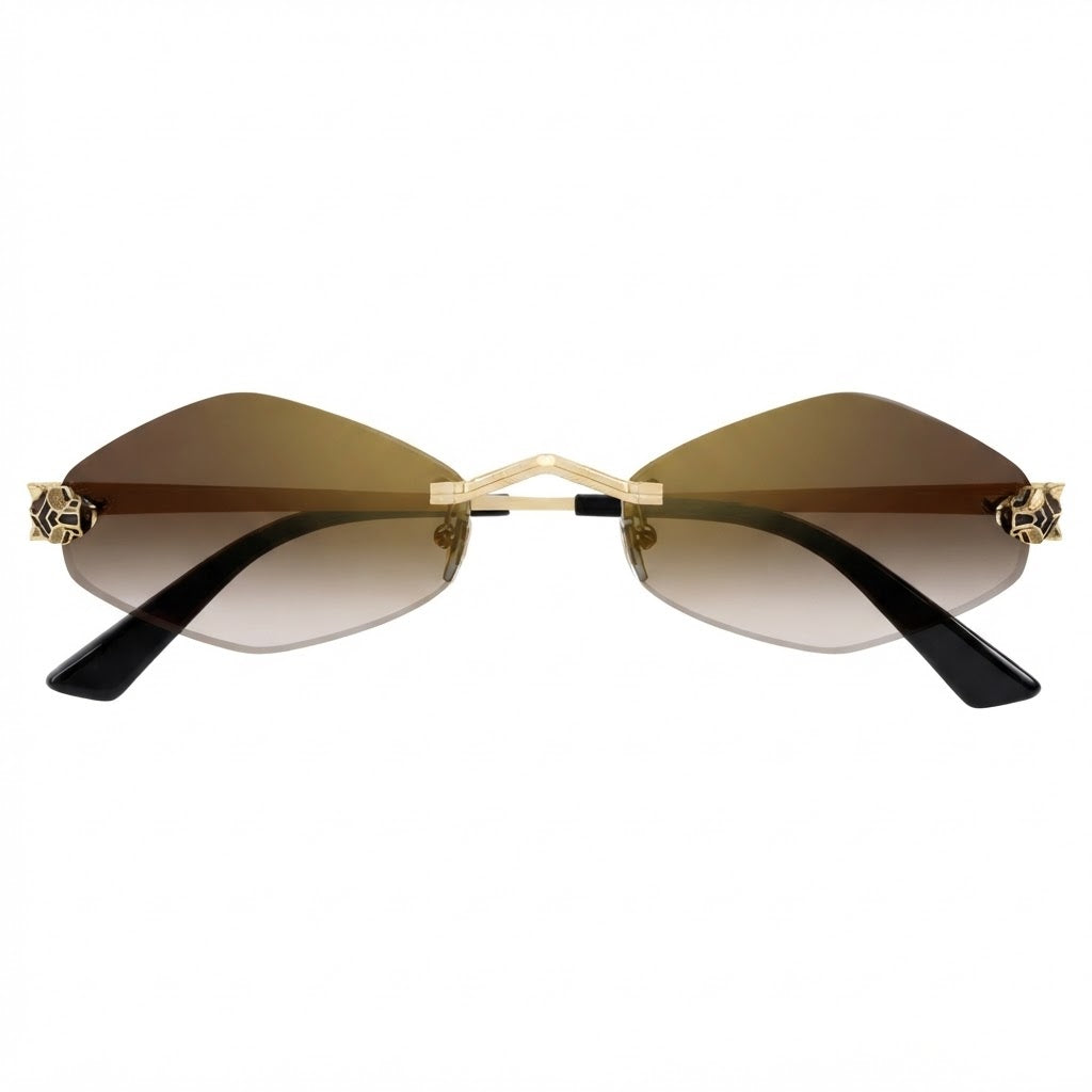 Cartier Panthère de Unisex Rimless Hexagonal Brown Gradient Tint Sunglasses