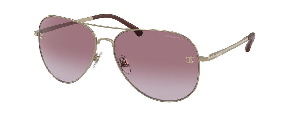Chanel Women Pilot Titanium & Calfskin Gold & Violet Gradient Sunglasses