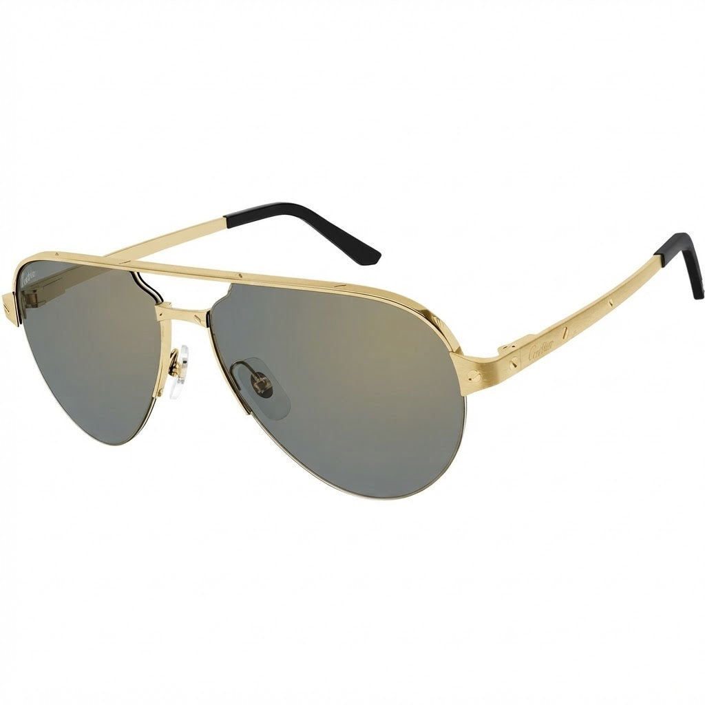 Cartier Santos De Men Pilot Brushed Gold Polarized Gold Grey Gradient  Sunglasses