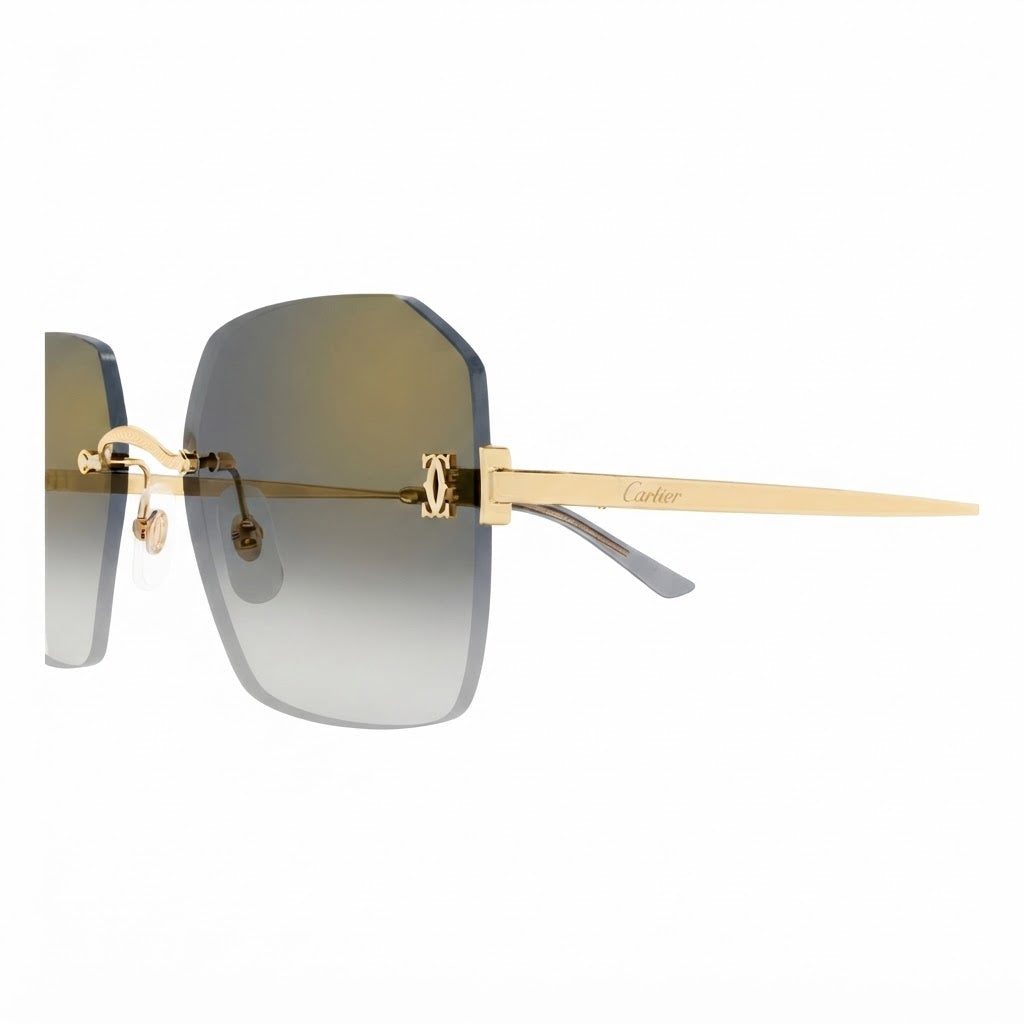 Cartier C de Motif Women Rimless Rectangle Gold / Gray Sunglasses