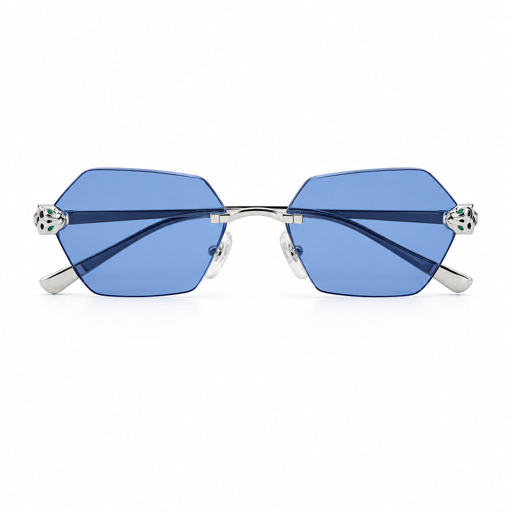  Cartier Panthère de C Women Rimless Hexagon-Frame Blue Sunglasses