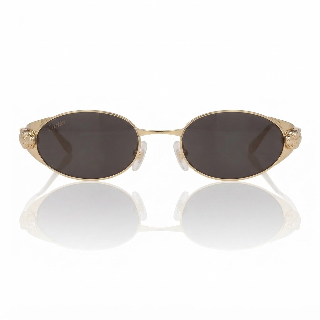 Cartier Panthère de C Women Oval Grey Mirror Sunglasses