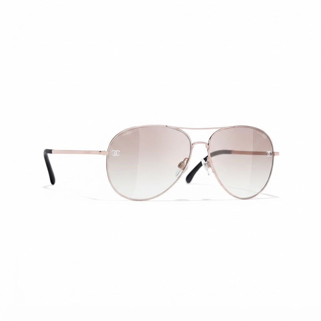 Chanel Women Pilot Titanium & Calfskin Pinky Gold Sunglasses