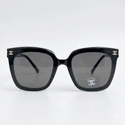 Chanel Women Classic Square Acetate with Rhinestone CHANEL Logo Black Sunglasses