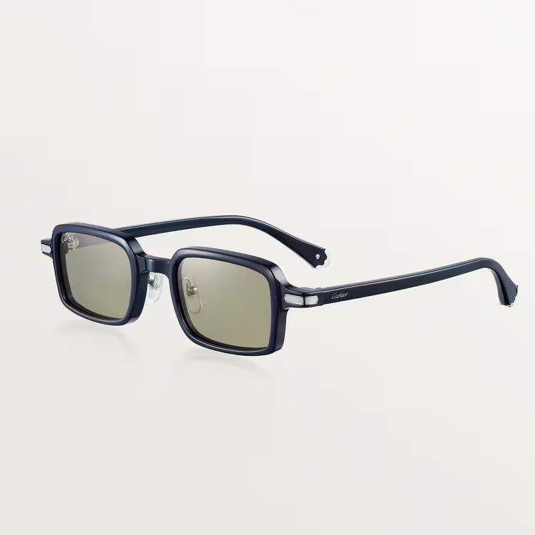 Cartier Première de Unisex Square Acetate Blue Frame Tinted Grey-Green Sunglasses