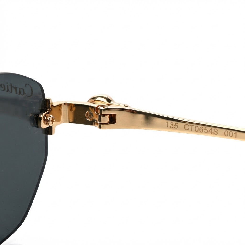 Cartier Panthère de Unisex Rimless Hexagonal Gold Finish Black  Sunglasses