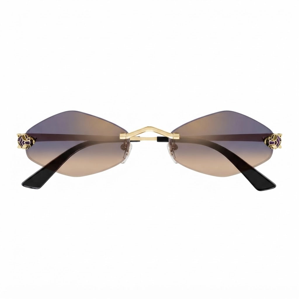 Cartier Panthère de Unisex Rimless Hexagonal Purple Gradient Tint Sunglasses