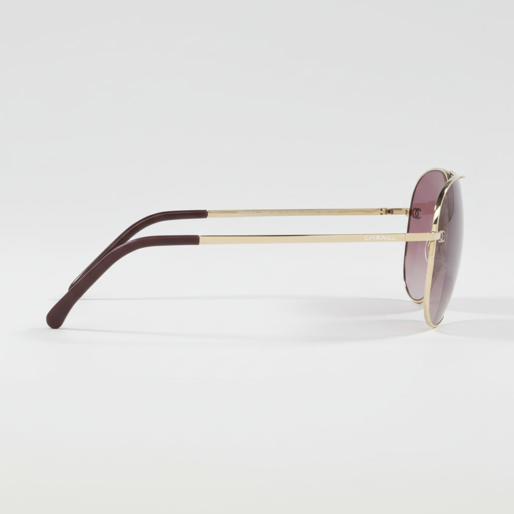 Chanel Women Pilot Titanium & Calfskin Gold & Violet Gradient Sunglasses