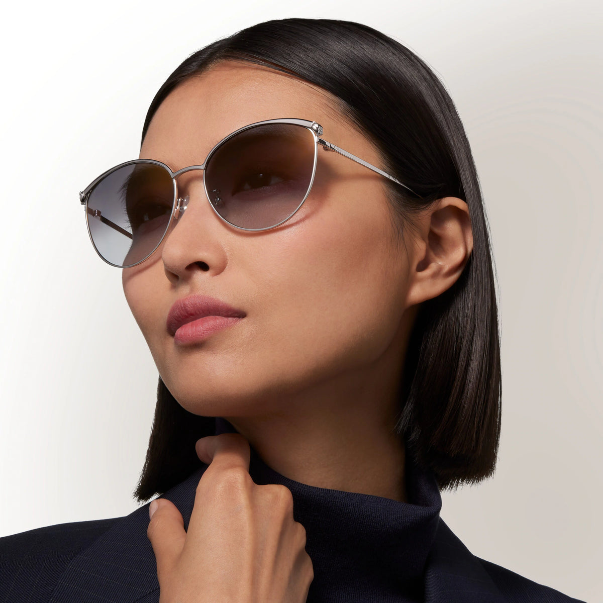 Cartier Panthère de Women Silver Grey Gradient Cat Eye Sunglasses