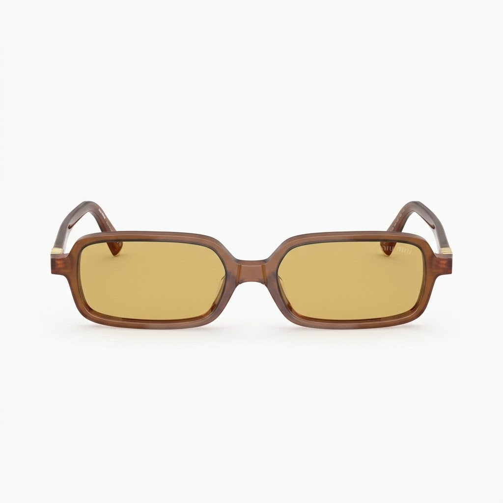 Miu Miu Regard MU 11ZS Women Rectangular Opaline Amber / Yellow Sunglasses 