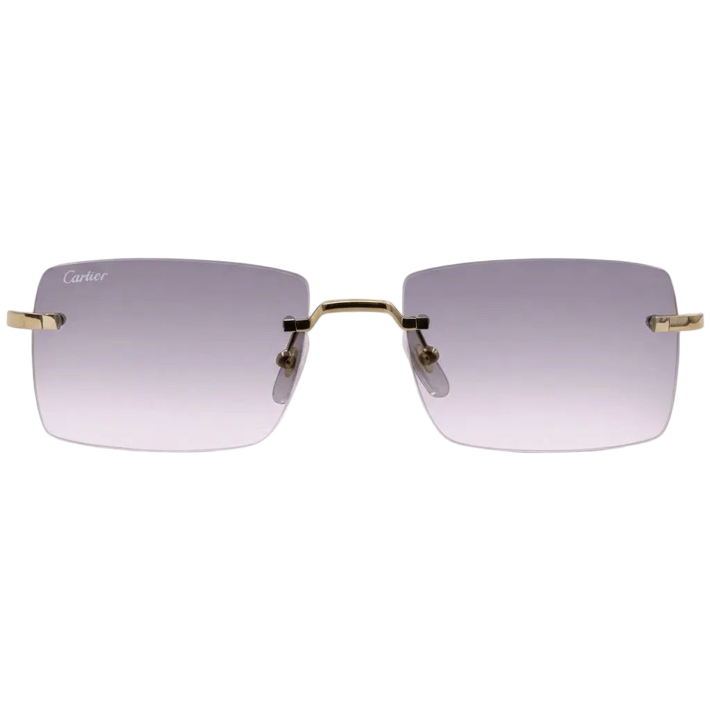 Cartier Signature Unisex Rimless Square Marbled Ivory/Silk Acetate Temples Grey Sunglasses,