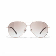 Chanel Women Pilot Titanium & Calfskin Pinky Gold Sunglasses