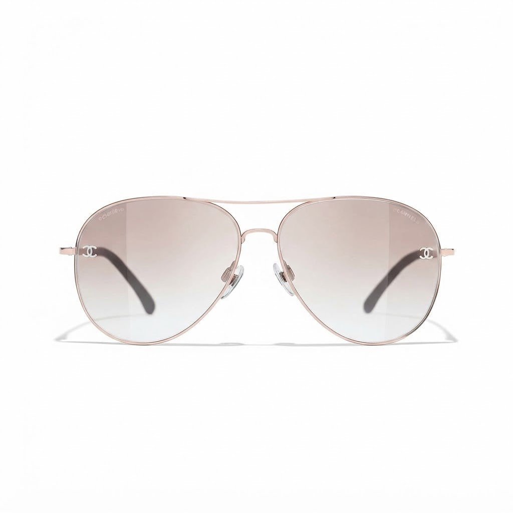Chanel Women Pilot Titanium & Calfskin Pinky Gold Sunglasses