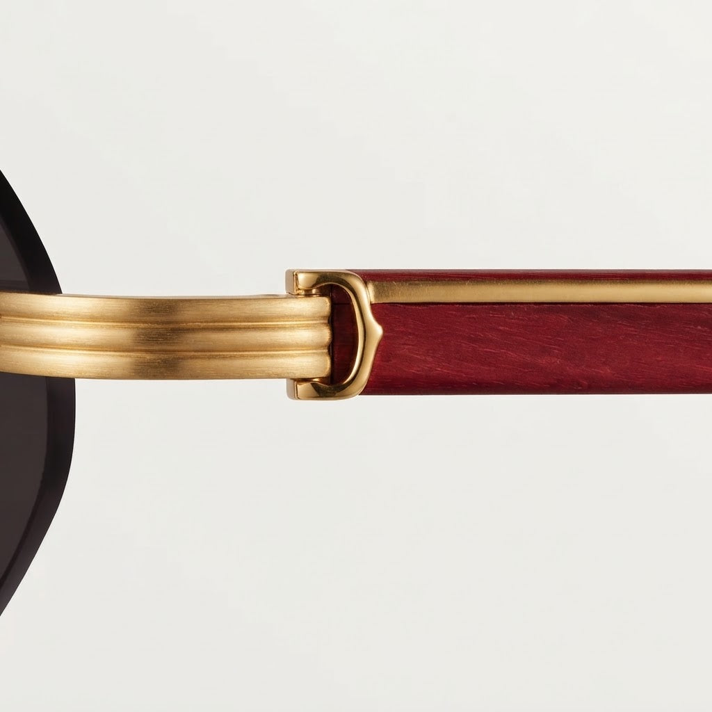 Cartier Première de Unisex Rimless Rectangular Red Wood Temples & Grey Sunglasses