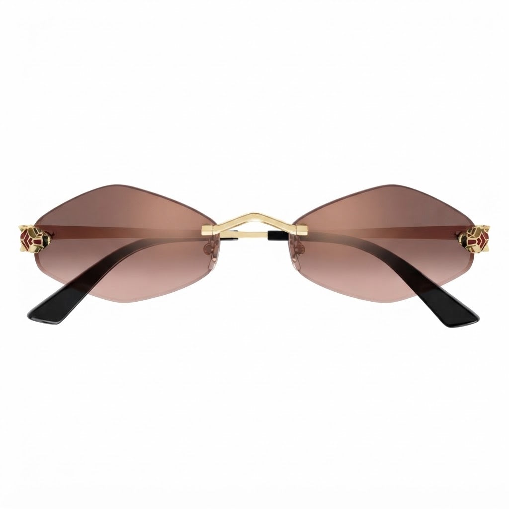 Cartier Panthère de Unisex Rimless Hexagonal Rose-to-Brown Gradient Tint Sunglasses