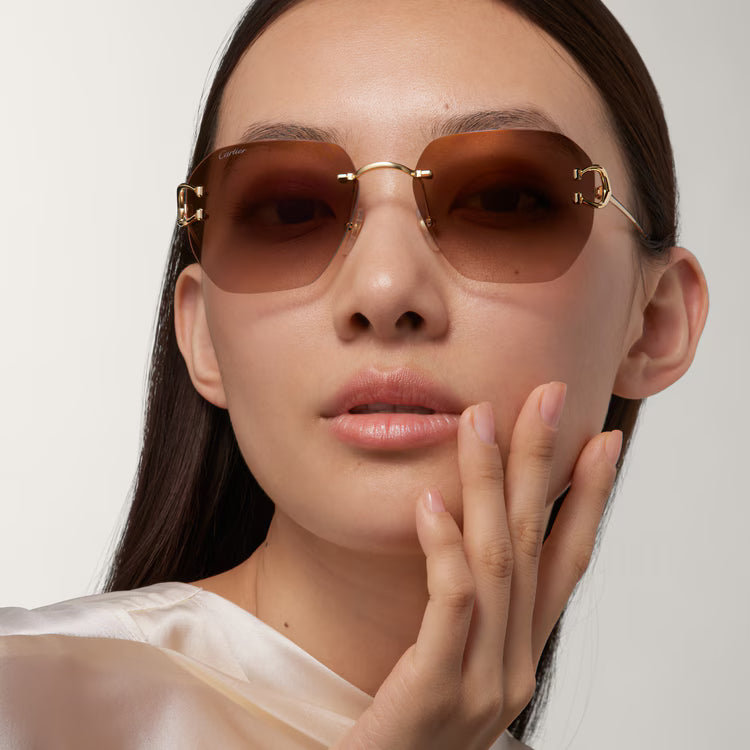 Cartier Classic C Motif Unisex Rimless Brown Sunglasses