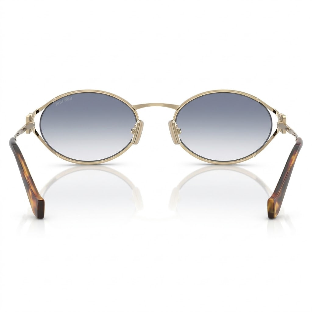 Miu Miu Women Logo Oval Pale Gold Blue Gradient Sunglasses