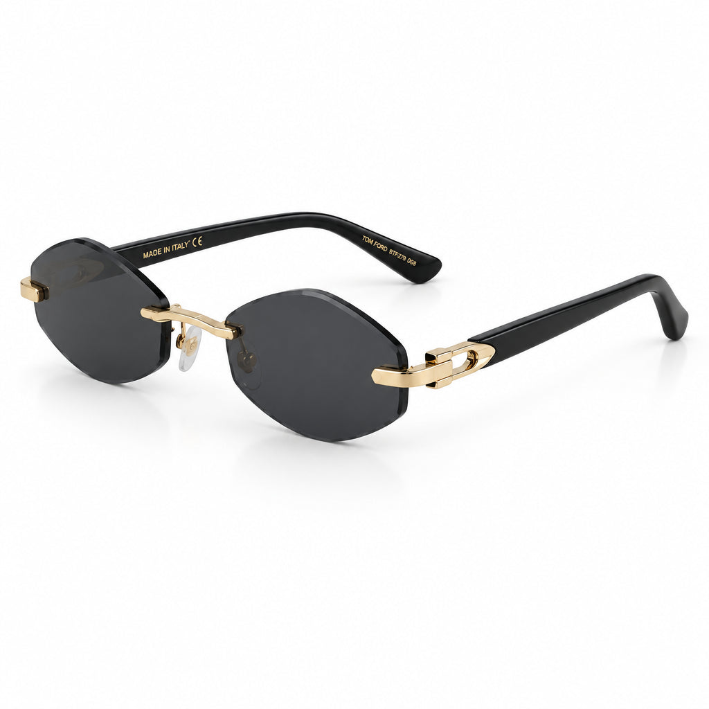 Cartier Unisex Rimless Hexagonal Black Temples Black Sunglasses