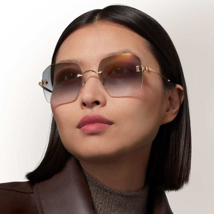 Cartier C De Motif Women Rimless Rectangle Gold & Brown Gradient Sunglasses