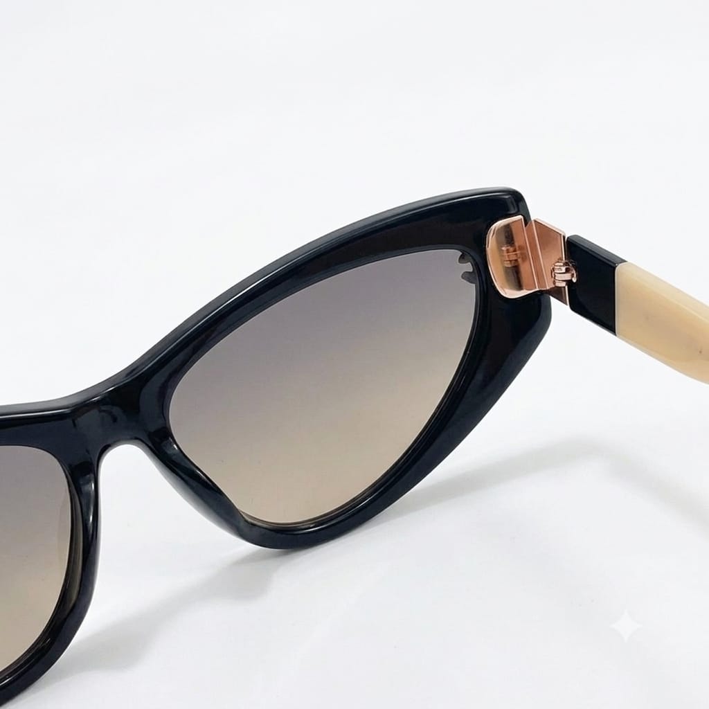 Chanel Women Angular Cat Eye Black & Beige Sunglasses