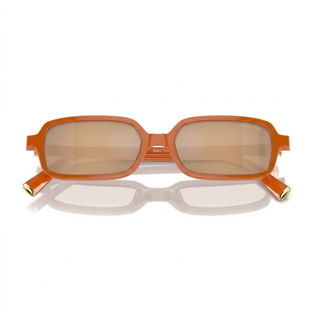 Miu Miu Regard MU 11ZS Women Rectangular Turmeric Opal / Light Orange Mirror Sunglasses