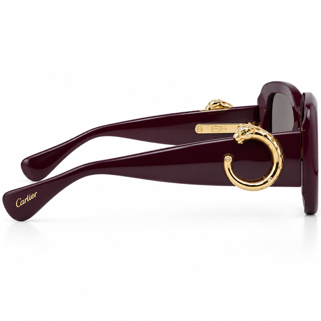 Cartier Panthère de C Women Burgundy/Grey Rectangle Sunglasses