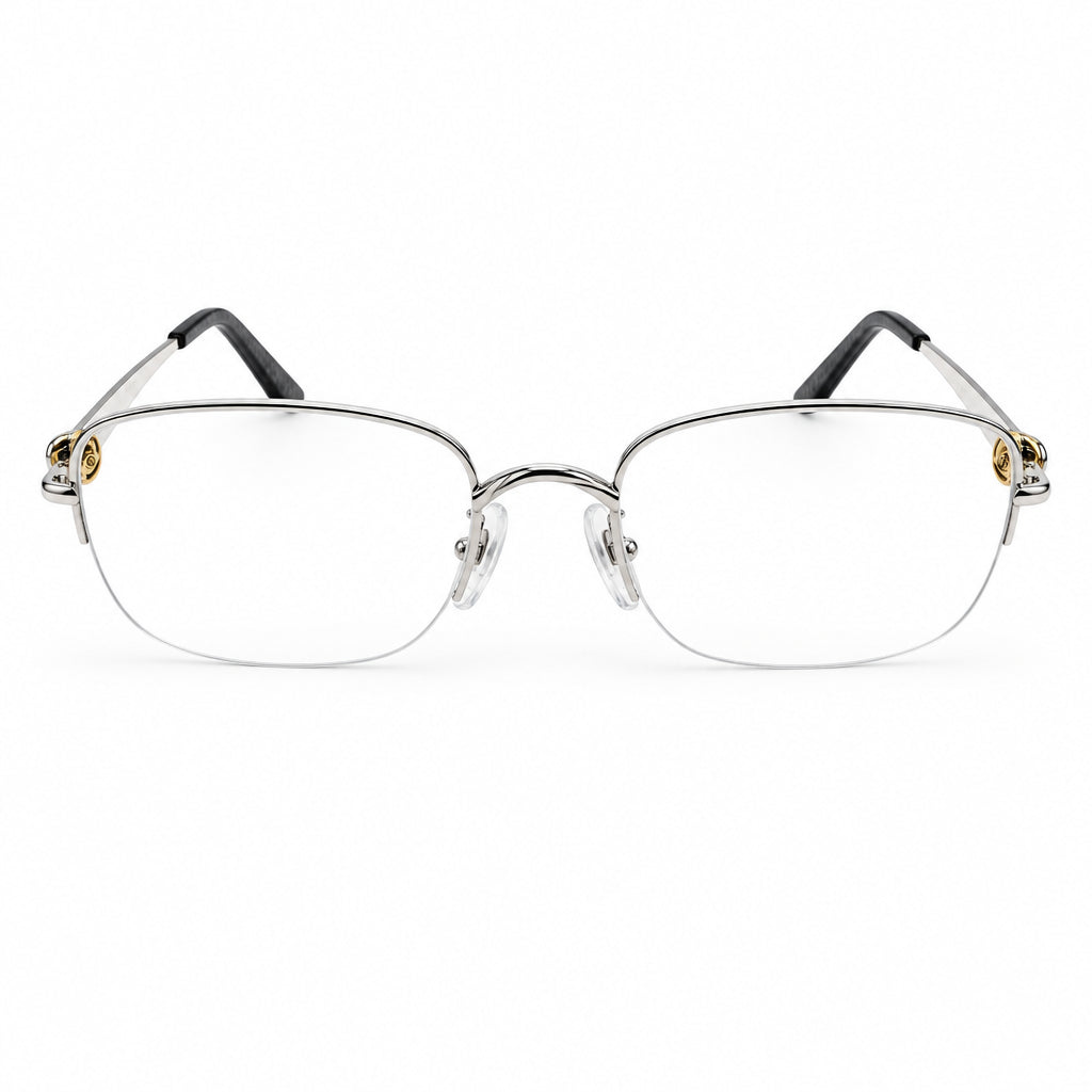 Cartier Rimless Unisex Rectangular Optical Glasses Silver Finish Temple