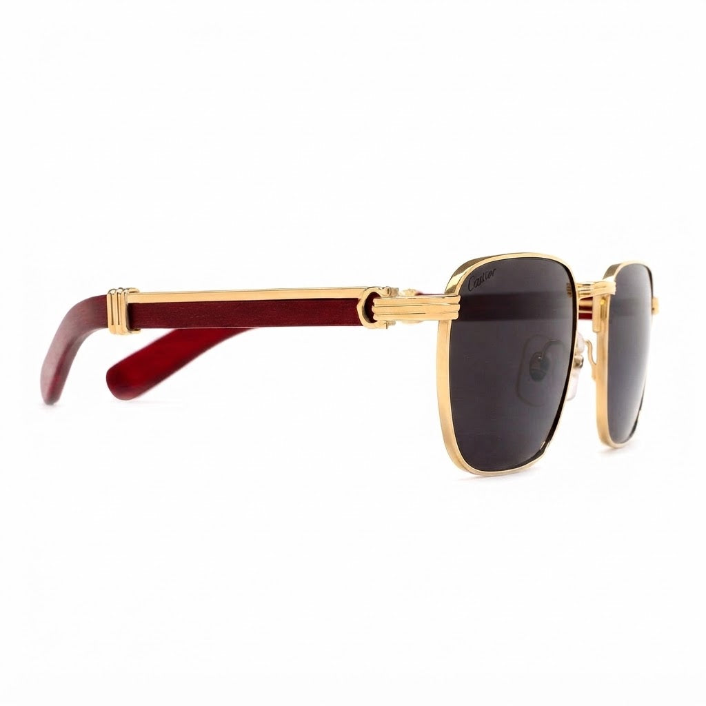 Cartier Première De Cartier Men Square Red Wood Temples Grey Sunglasses