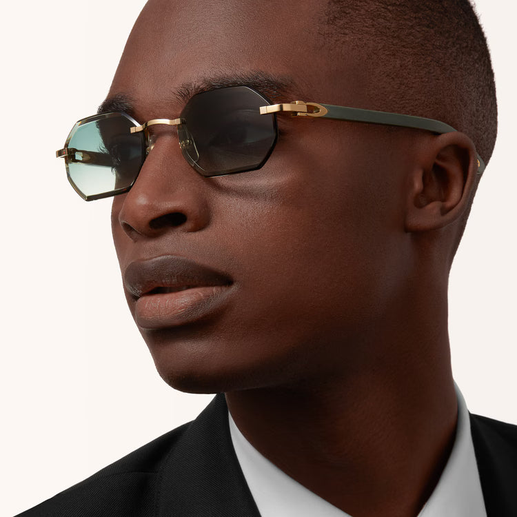 Cartier Allongé de Motif Men Rimless Green Wood Temples Green Sunglasses