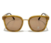 Chanel Women Classic Square Acetate Polarized Rhinestone Chanel Logo Honey Tortoise Sunglasses
