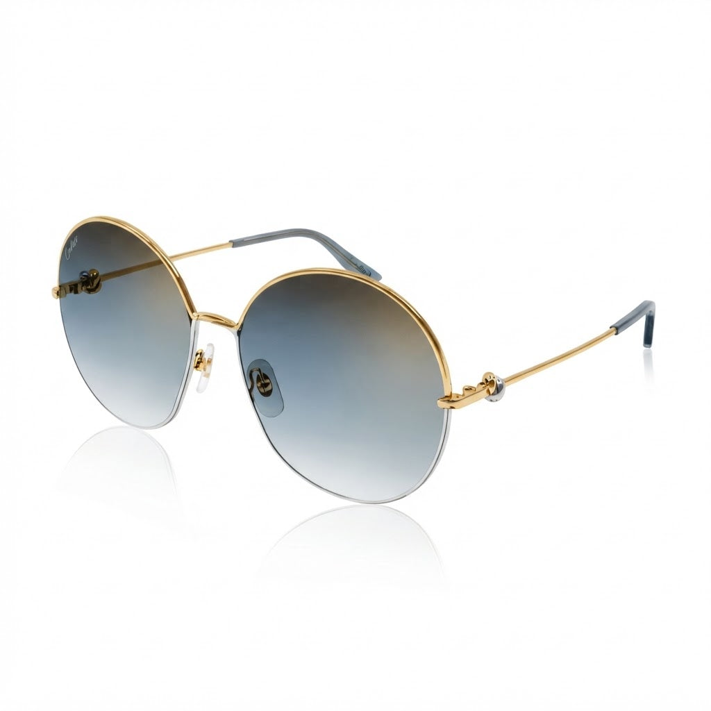 Cartier Trinity de C Women Round Metal Frame Grey/Gold Sunglasses